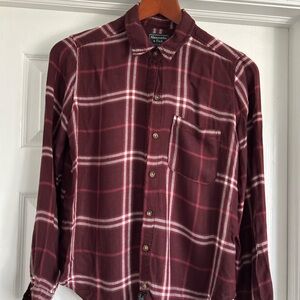 Abercrombie & Fitch Women’s Maroon and White Plaid Button-Down Shirt